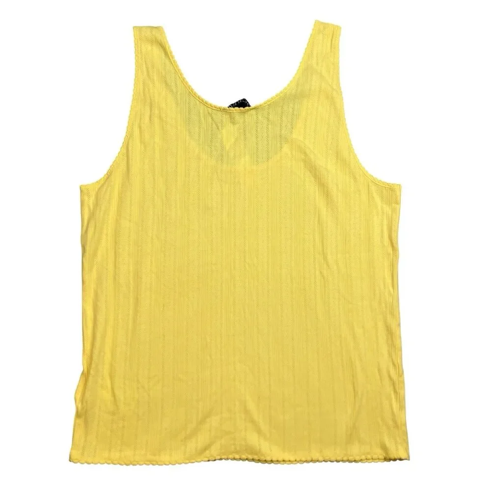 J Crew Pointelle Scalloped Tank Top‎ Yellow Cotton Sleeveless CI698 Womens XL